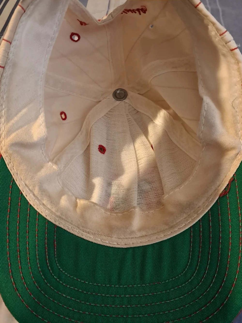 Disney Kids Cream Pinstripe Cap with Red Brim and Mickey M